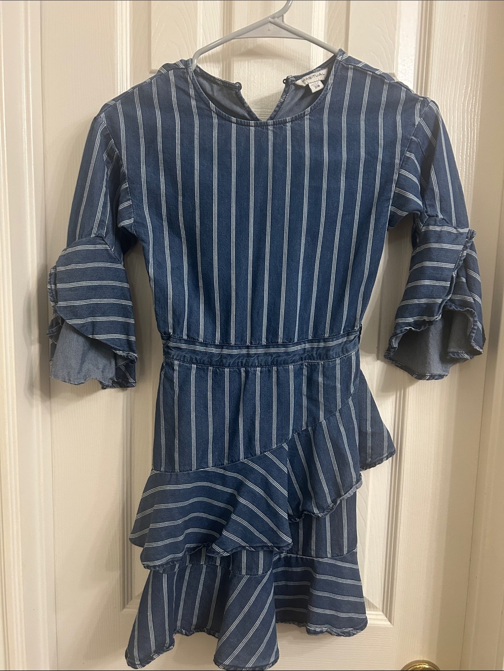 Habitual Navy and White Striped Ruffle Dress